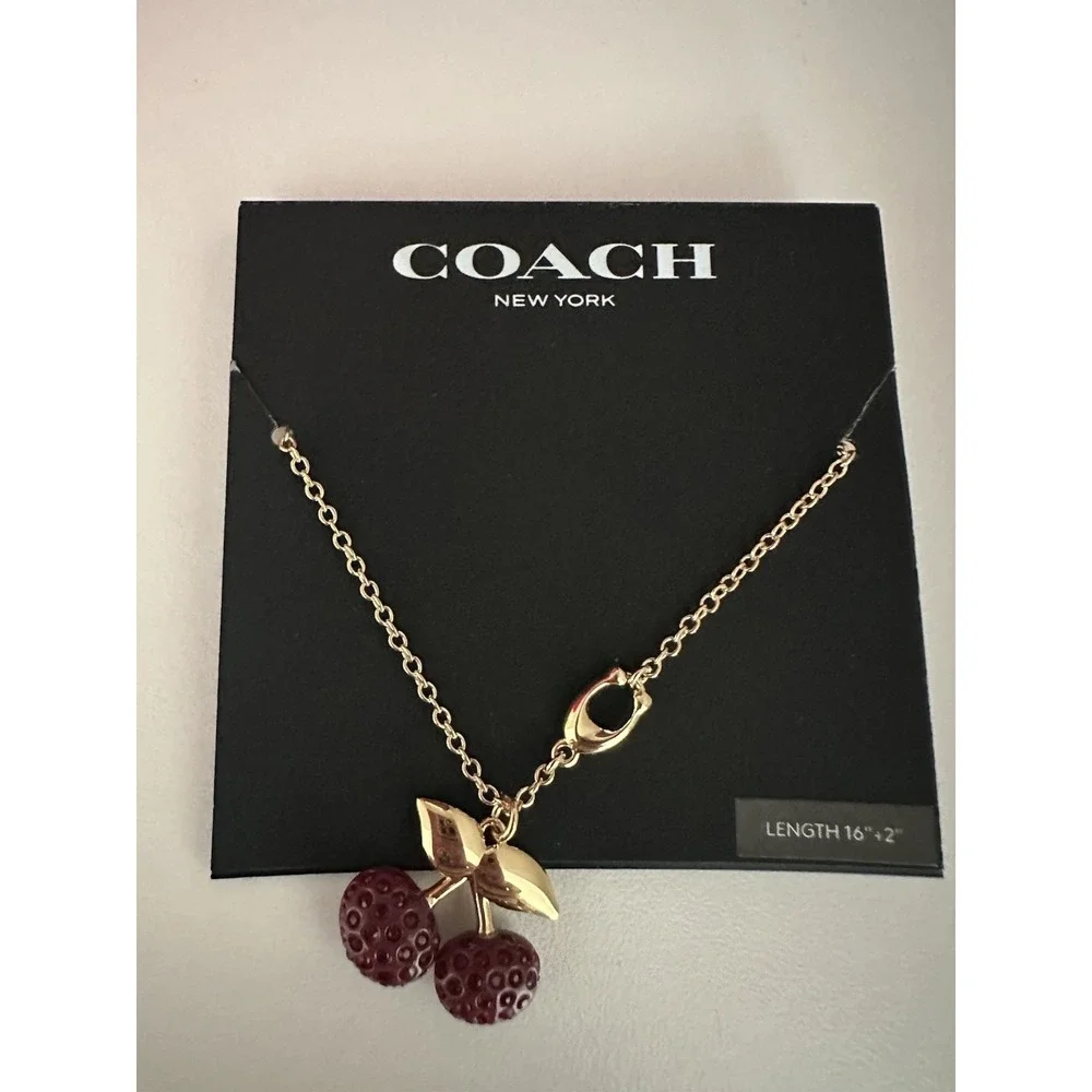 Coach Cherry Charm Pendant Women's Necklace Gold/Red CAA18